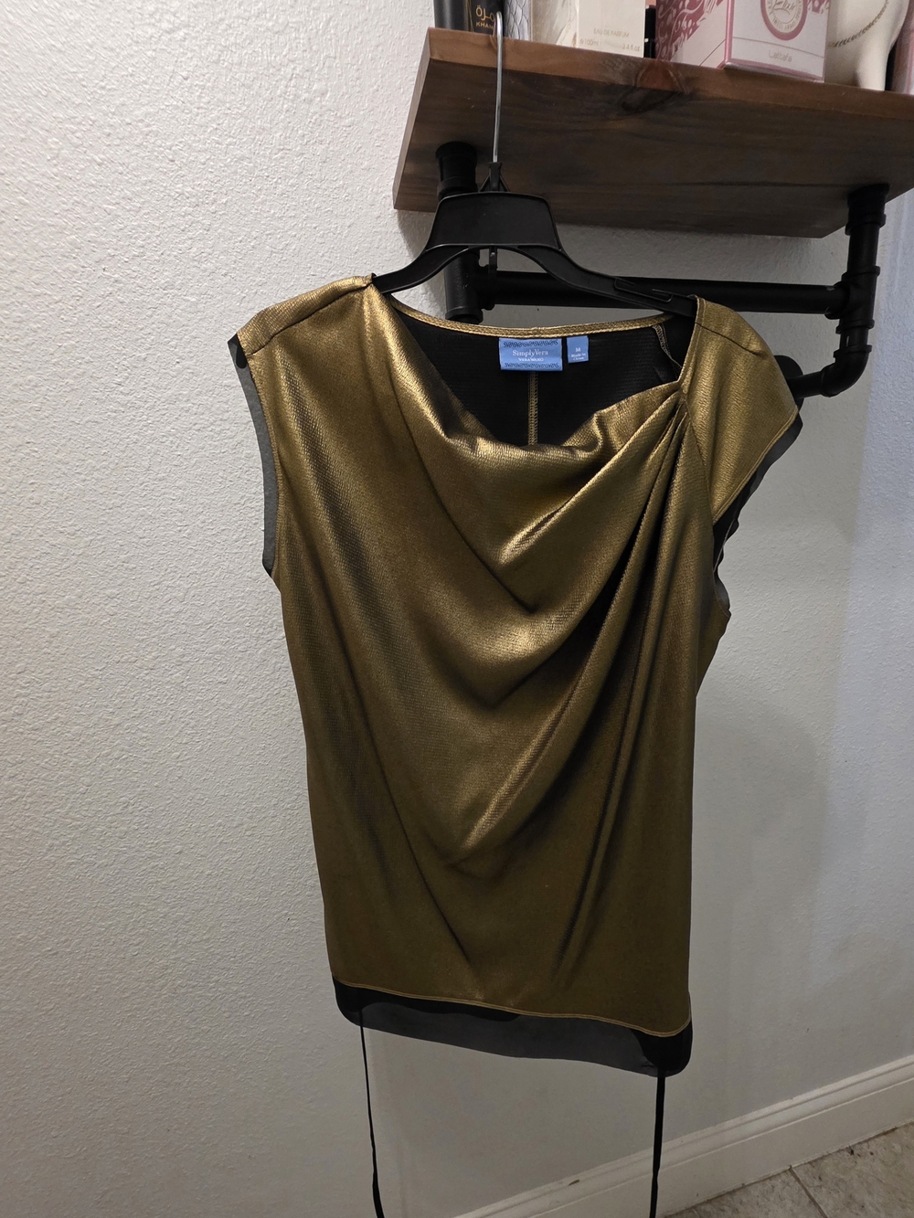 Simply Vera Vera Wang Gold Draped Cap-Sleeve Camisole with Black Trim